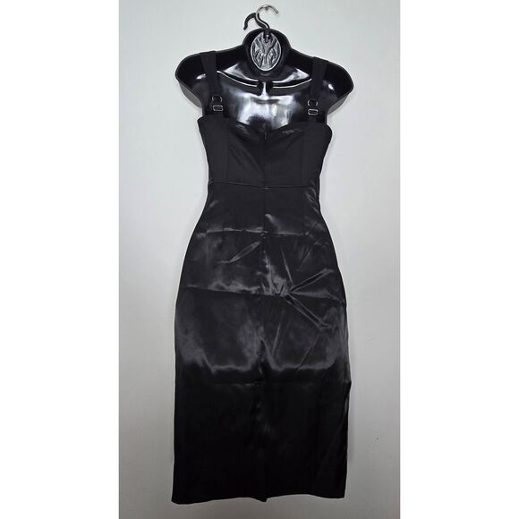 Laeu Women’s Black Satin Bodycon Dress Size Small Ruched Bustier Cocktail Party - Picture 5 of 9